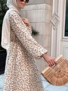 New Style Arabian Clara Printed Maxi Dress,Modest - Beige - View 5