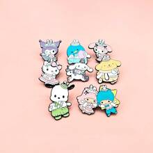 Sanrio Alfileres de solapa esmaltados de la familia de dibujos animados Sanrio, prendedores de metal bonitos de Hello Kitty, Kuromi, Cinnamoroll, figuras de anime Kawaii para la mochila