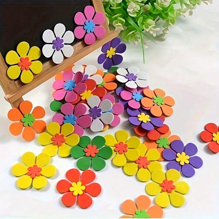 40/80/160 pezzi Adesivi di fiori in schiuma vivaci - Colori assortiti, finitura opaca, fiori in gomma autoadesivi per fai da te, progetti artistici e creativi, forme asimmetriche uniche, ideali per pannelli decorativi ed esplorazione creativa, stickers murali a forma di fiori - multicolore - Visualizzare 6
