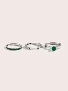 Set de 3 anillos de acero inoxidable con circonita cúbica de estilo elegante, joyería para damas, regalo para bodas, fiestas, reuniones sociales y citas
