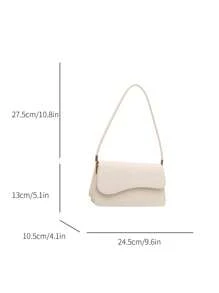 Fashionable Solid Color Asymmetrical Flip-Top Vintage Simple Elegant Shoulder Bag , Old Money , Office - White - View 7