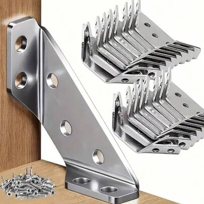 Soporte de ángulo de acero inoxidable de alta resistencia con tornillos - Escuadra de esquina de 90 grados, resistente a los arañazos, fácil de instalar, adecuado para muebles y marcos de madera