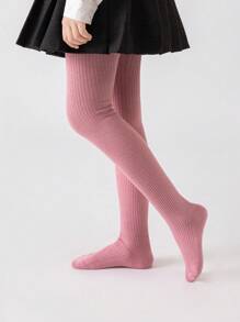 1件装女童/婴幼儿/儿童纯粉色条纹打底裤，公主风踩脚裤，长裤，适合舞蹈、日常穿着、上学等各种场合，四季皆宜 - 粉色 - 查看 3