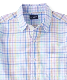 The Children's PLACE Mens All Over Gingham Poplin Button Up Shirt Short Sleeve Woven Easter