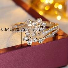 1pc Women's Elegant & Classy Fashionable Ring Inlaid With Synthetic Zirconia, Suitable For Daily Wear, Dates, Work, Versatile