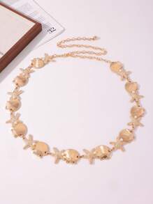 1pc Women's Shell, Starfish & Pearl Decorated Sweet Beach Metallic Waist Chain - Starfish and Shell Waist Necklace - View 4