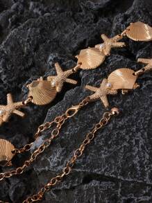 1pc Women's Shell, Starfish & Pearl Decorated Sweet Beach Metallic Waist Chain - Starfish and Shell Waist Necklace - View 5