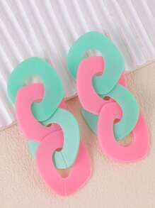 1 Cặp bông tai thiết kế phóng đại khối màu hình học cho phụ nữ - Đường khâu dài theo phong cách Châu Âu và Châu Mỹ, hình học màu tương phản - Xem 7