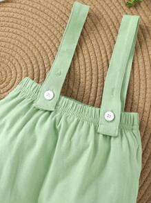 2pcs Set Casual Cute Gentleman Bowknot Decor Playful Dinosaur & Letter Print Romper And Solid Color Overalls Set, Soft Breathable Baby Boy Clothes, Infant Outfit, Newborn Baby Clothing, Baby Birthday Outfit, Suitable For Daily, Vacation, Party, Photo Shoot