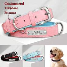 Collar de perro personalizado de PU con almohadilla de goma suave y cómoda, placa de identificación personalizada para perros pequeños y medianos, collar resistente - Multicolor - Ver 1