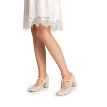 Low Chunky Heels For Women T-Strap Pumps Wedding Dress Shoes - Apricot - View 7