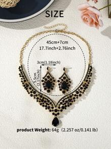 3pcs/Set Women Bride Wedding Necklace & Earrings Jewelry Set, Exquisite Party/Wedding Accessories Combination - Black - View 7