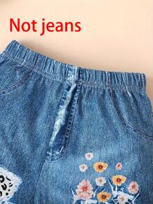 2pcs/Set Young Girl Casual 3D Deer Print Short Sleeve T-Shirt And Shorts Set, Summer