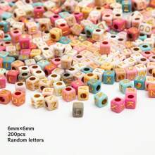 200 Pieces Of 6mm * 6mm Multi-Color Background Acrylic Letter Beads Scattered Beads, Used For Jewelry Making, Home DIY Crafts, Necklaces, And Keychain Accessories - Multicolor - View 2