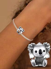 1pc Lovely Koala Holds Trees DIY Charms Beads Pendant For Women Bracelet Bangle And Necklace Accessories S925 Sterling Silver Fine Jewelry Making For Sisters Friendship Gift - Silver - View 2
