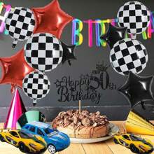 10 个 18 英寸黑白格子圆形气球，赛车主题派对生日装饰，节日派对用品，黑白棋盘氦气球 - 彩色 - 查看 6