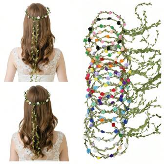 1pc Simple Green Leaf Forest-Themed Bridal Party Headwear, Garland, Seaside Vacation Photo Prop, Hair Accessory, Realistic Rose Headwear, Beach Photo Headband, Hair Accessories, Wedding