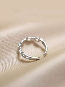 1 pieza Anillo argolla de cadena de diseño exclusivo chapado en oro de plata de ley 925, anillo geométrico estilo hip-hop abierto