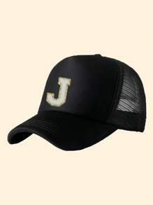 1pc Kids Letter A-Z Print Adjustable Baseball Cap, Sports Hat, Sun Hat, Suitable For Spring, Summer, Autumn - Black - View 33