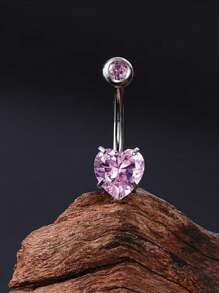 1 Stück 14G Titan Herz rosa CZ Bauchnabel Piercing gebogener Stab mit Innengewinde, Bauchnabel Schmuck, Geschenk für sie, 8mm 10mm 12mm 14mm 16mm - Herz - Übersicht 4