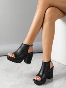 2026 Spring/Summer New High Heel Sandals, Black High Heels, Women's Shoes, European Style Thick Heel Sandals, Roman Thick Bottom Sandals For Women - Black - View 2