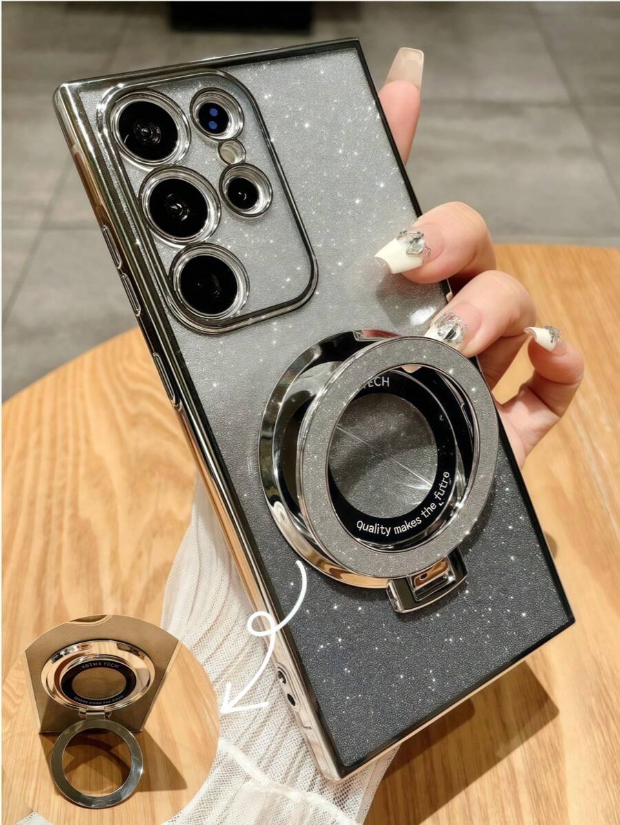 Sequins 1pc Gradient Glitter Electroplated CD Texture Phone Case With Rhinestone Lanyard, Compatible With Galaxy S21 Ultra 5G, Compatible With IPhone 16 Pro Max, Compatible With Spark Go 2024/Compatible With Infinix Smart 8, Edge 30, Compatible With Redmi Note 14 Pro+ 5G, Compatible With Honor 50