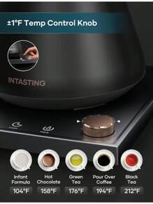 THE Electric Kettles, INTASTING Gooseneck Electric Kettle, ±1℉ Temperature Control, Stainless Steel Inner, Quick Heating, For Pour Over Coffee, Brew Tea, Boil Hot Water, 0.9L (Glossy Black) - 白色 - 查看 9