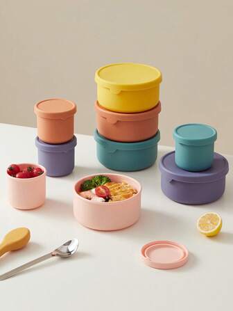 1pc Silicone Lunch Salad Bowl With Lid, Round Fruit And Snack Container, Perfect For Meal Preparation And Leftover Food, Soup And Stew Storage, Suitable For Microwave, Refrigerator, Dishwasher, School Supplies