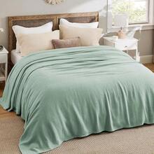 % Cotton Twin XL Size Bed Blanket - Breathable, Lightweight, Soft Cozy Herringbone Woven Summer Blanket College Dorm, White, 66x90 Inches - 03 - 鼠尾草綠 - 查看 2