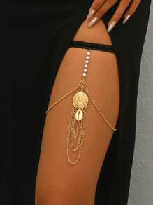 1pc Fashionable Faux Pearl & Shell Flower Tassel Alloy Leg Chain Bracelet, Suitable For Summer Beach, Banquet