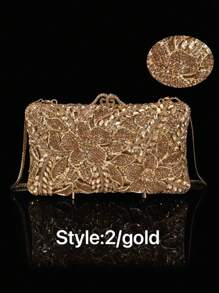 1pc Glittery Elegant Party Handbag, Luxury Women's Crystal Clutch Bag, Fashion Cosmetics & Perfume Handbag, Handcrafted Sparkling Crystal-Studded Metallic Purse, Suitable For Formal Events Like Parties, Galas, And Gatherings For Sophisticated Ladies (Not For Storing Phones) - Multicolor - View 4