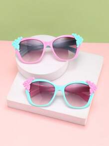 1/2 件女孩 3-8 岁波西米亚风蕾丝方形镜框时尚粉色眼镜适合节日出游和节日礼物 - 彩色 - 查看 6