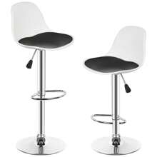Lot de 2 tabourets de bar, tabouret de bar rembourré avec structure en acier, dossier, chaises de cuisine réglables en hauteur avec repose-pieds, tabouret de comptoir rotatif à 360° pour cuisine, salon, salle à manger - Blanc+Noir - Voir 1