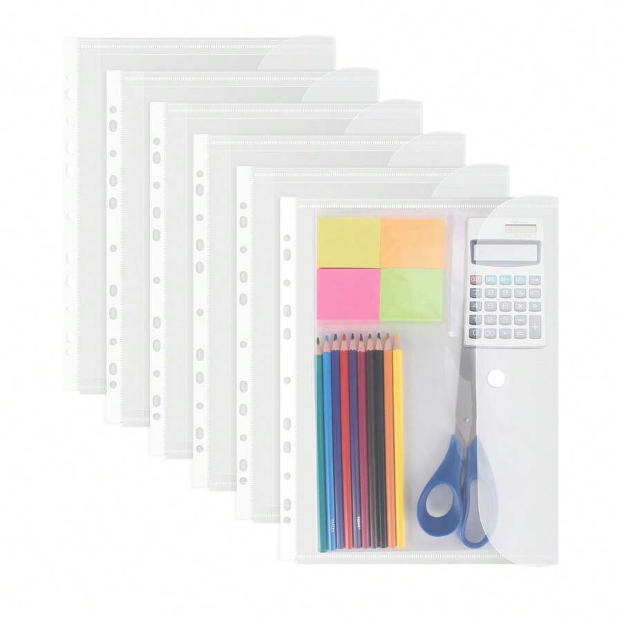 Eagle Binder Pocket, Binder Organizer, 6Pcs, 11 Holes Clear Binder Envelope With Snap Closure, Plastic Binder Folders For 2/3/4/11 Ring Binder Folder, Office Supplies, A4 Size,Back To School,School Supplies