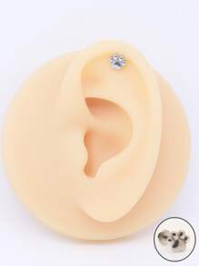1pc Stainless Steel Cat Paw Stud Earring, Fashionable Internal Threaded Dog Paw Earring 1.2mm, Ladies Daily Piercing Jewelry - Gold - View 9