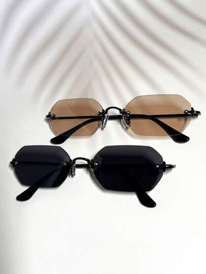 015835340007 1 Set Men's MINI Small Hexagonal Frame Retro Full Metal Glasses Gradient Color Street Vacation Outdoor Beach Women's Daily Commute Classic Retro Traveler Fashion Glasses (Includes Anti-Loss Rope, PU Glasses Case, Glasses Cloth) All Seasons Men.Women SteampunkPunkPortable. Driving,Fishing,