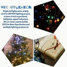 40 件 3MM 5MM 10MM LED 3-24V 预接线固定支架电缆灯泡 LED 发光二极管、迷你 LED 发光二极管模型组合套件、12V 迷你单个 LED 灯泡（红色 * 10、黄色 * 10、蓝色 * 10、白色 * 10） - 彩色 - 查看 8