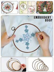 1pc Brown Round Faux Wood Grain Vintage Palace Style DIY Cross Stitch Embroidery Hoop, Made Of High-Quality ABS And PVC Materials, Deformation-Resistant, With Metal Hanging Hook, Available In 7 Sizes, Suitable For Halloween, Christmas Decoration, Phone/Key Chain, Bag Charm, Hair Accessory, Desk/Bedside Decor