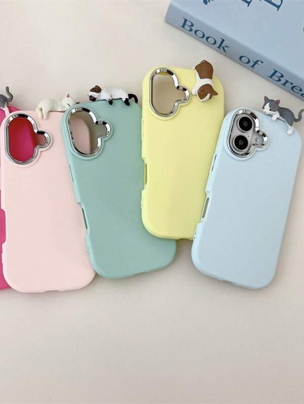 غطاء هاتف وردي فاتح وأزرق فاتح مع تميمة قطة جذابة - متين وأنيق، متوافق مع أجهزة Apple 16/15/14/13/12، Redmi، وأجهزة Transsion مقاوم للماء والصدمات ومقاوم للخدش