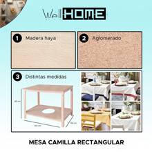 WELL HOME - Coffee Table Made Of Beech Wood, UNvarnished Finish, 102x65x65 Cm. Free Shipping 24/72h. - Beige - View 3