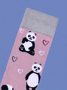 1 双男士粉色熊猫可爱舒适袜子，适合各种场合的百搭款式