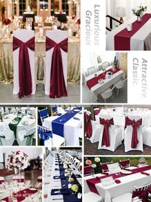 Set de 2 piezas/10 piezas Manteles de tela satinada multicolor de 30*275cm de largo, telas de alta calidad y suavidad sedosa para bodas, fiestas de cumpleaños, banquetes, graduaciones, decoración de eventos de compromiso, también se puede usar como faja para sillas o accesorio
