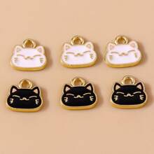 10pcs Cute Animal Zinc Alloy Oil Drop Cat Pendant, DIY Jewelry Accessories, Hair Accessories, Keychain, Earrings And Necklace Charm