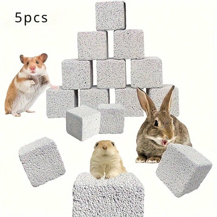 Piedras de lava natural 5 piezas - Piedras minerales para moler los dientes para hámsters, chinchillas y conejos