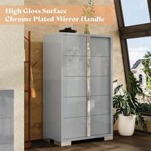 5-Drawer Dresser, Modern Glossy Chest Of Drawers, Spacious Storage Organizer Cabinet For Bedroom, Living Room Or Cloakroom, Grey - 灰色 - 查看 6