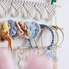 1pc Macrame Wall Art, Handwoven Lace DIY Photo Wall Hanging Tapestry, Bohemian Style Hair Clip Organizer Wall Decor - Comes With 10 Small Wooden Clips