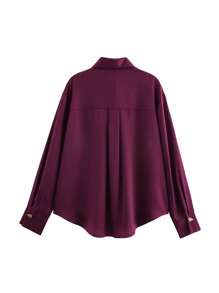 休闲通勤丝缎质感金排扣衬衫