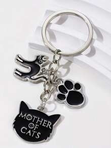 1 pieza Llavero de garra de gato diablo de moda, colgante de llavero redondo de metal, accesorio perfecto para decorar bolsos y mochilas - Negro - Ver 2
