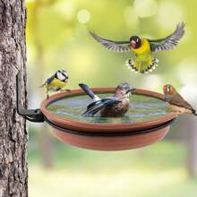 2/3 Comederos y bebederos de aves para exteriores que se pueden fijar a troncos de árboles, para colocar en vallas de madera, en terrazas de árboles, con anillos de hierro resistentes - Marrón - Ver 7