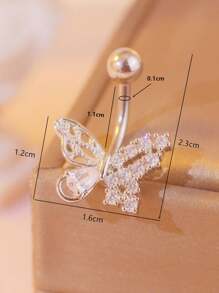 New Stainless Steel Butterfly Zirconia Navel Piercing Ring, Hypoallergenic Belly Button Ring, Fashionable - Butterfly Belly Button Ring - View 7
